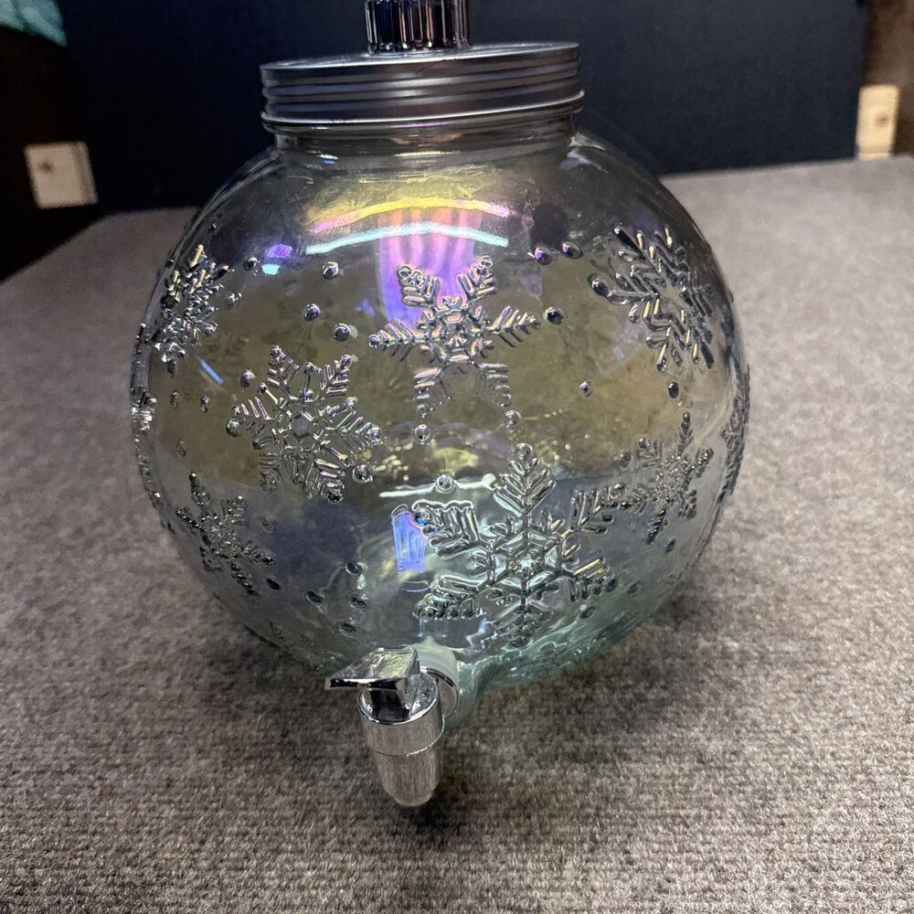 1.5 Gallon Drink Dispenser Shaped Like Christmas Bulb Glass Snowflakes Embossed